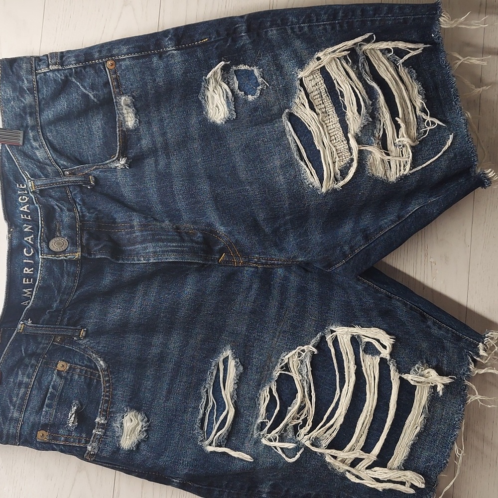 American Eagle Mens Sz 34 Denim Cut-Off Distressed Jean Short Patched Destroyed